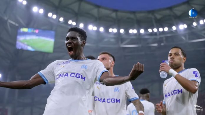 Ismaïla Sarr célèbre un but avec l'OM (capture écran vidéo OM.fr)