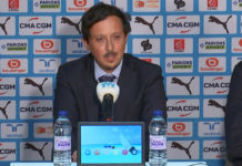 Le président de l'OM Pablo Longoria en conférence de presse