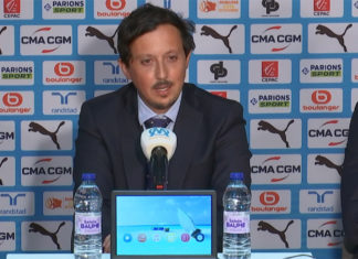 Le président de l'OM Pablo Longoria en conférence de presse