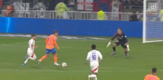 Lirola buteur lors de OL-OM (capture écran DAZN)